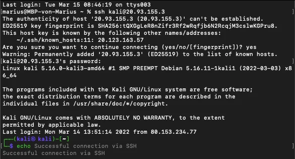 SSH Connection successfully established